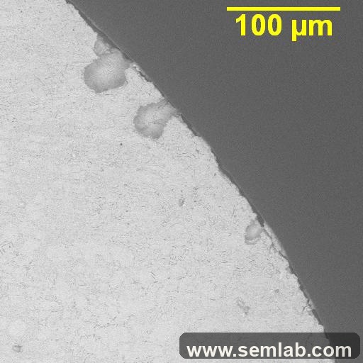 Gas voids open to the solder surface near the joint boundary