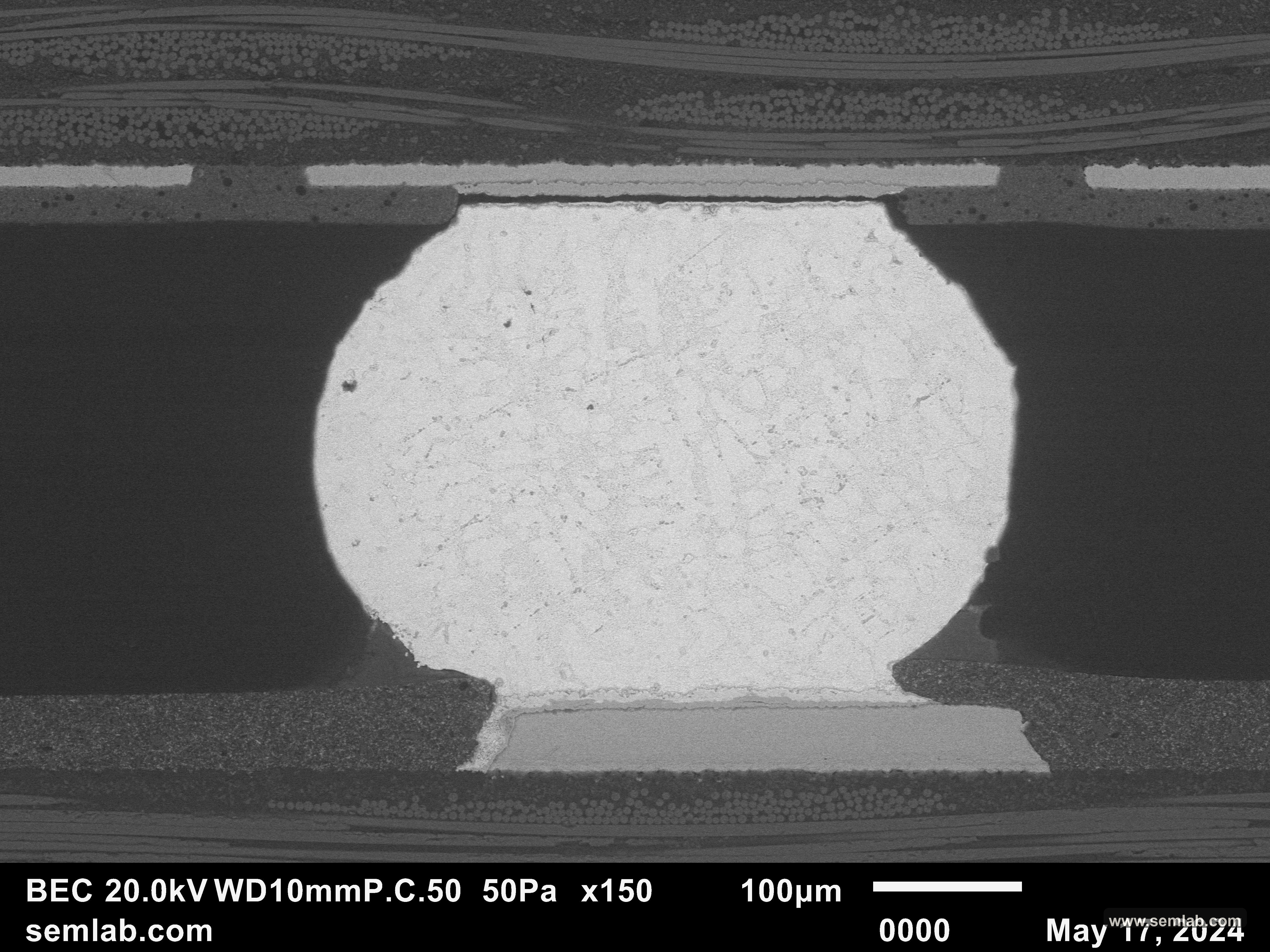 Interfacial fracture at a BGA pad on ball A1