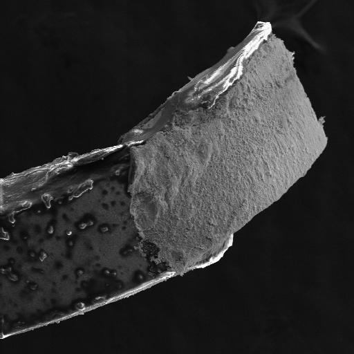 SE SEM image of QFP U44_203 solder joint fracture originating at the heel fillet