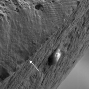 Fatigue striations on the fracture surface of a stainless steel spring.